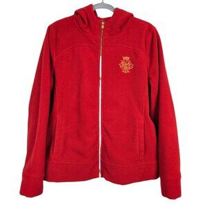 LAUREN Ralph Lauren Monogram Red Polar Fleece Full Zip Front Hoodie Jacket L